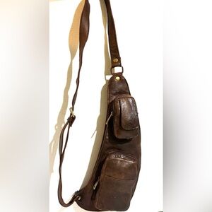 Vintage unisex crossbody pack Brown distressed Leather Sling Bag